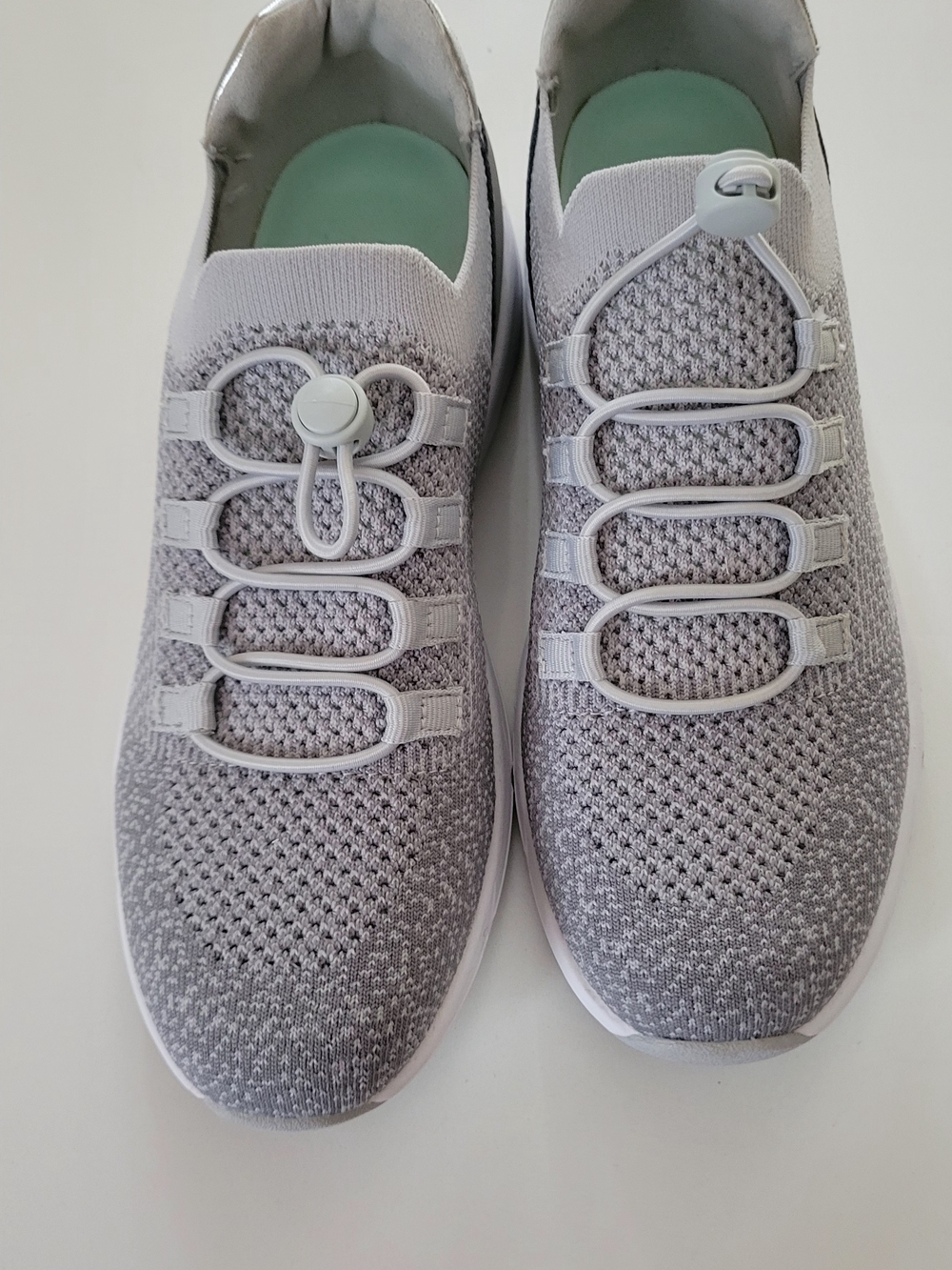 Easy Spirit Light Gray Knit Slip-On Sneakers with Toggle Lacing